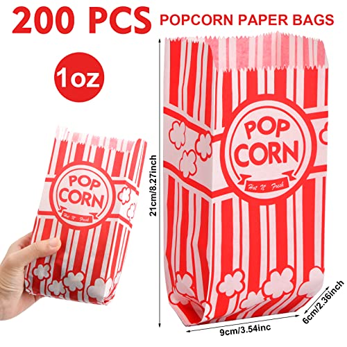 202 Pieces Popcorn Machine Supplies Bundle, Stainless Steel Popcorn Scoop and Popcorn Seasoning Dredge Shaker, 200 Pieces 1 oz Popcorn Bags for Home Kitchen Theater Movie Tool