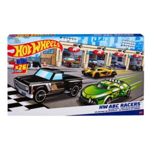 hot wheels abc racers, 26 hot wheels cars in 1:64 scale with letters of the alphabet, learn to spell & read with hot wheels toy cars