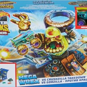 Hot Wheels Monster Trucks Arena Smashers Mega-Wrex vs. Crushzilla Takedown with 1:64 Scale Mega-Wrex Toy Truck and 6 Crushable Cars