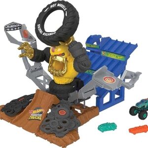 Hot Wheels Monster Trucks Arena Smashers Mega-Wrex vs. Crushzilla Takedown with 1:64 Scale Mega-Wrex Toy Truck and 6 Crushable Cars