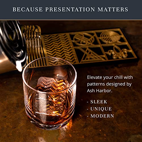 Clear Ice Cube Design Tray - Craft Modern Ice Molds for Bourbon & Cocktails in 5 Seconds - Whiskey Ice Mold Ice Cube Stamp – Bartender Accessories - Clear Ice Cocktails by Ash Harbor (Patterns)