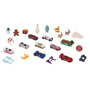 Hot Wheels Toy Car Set, 2023 Advent Calendar with 8 Cars in 1:64 Scale, 16 Accessories & Playmat, Gift for Kids