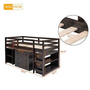 Harper & Bright Designs Twin Loft Bed with Desk Low Study Kids Storage Drawers, for Safety Guard Rails and Bookcase Shelf (Espresso, Desk)