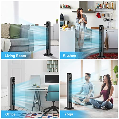 Aigostar Smart Tower Fan Oscillating Cooling Fan with Remote, Quiet Bladeless Standing Fans for Home Bedroom, 24H Timer 3 Speeds 3 Modes LED Display WiFi Voice Smart Control, Works with Alexa/Google