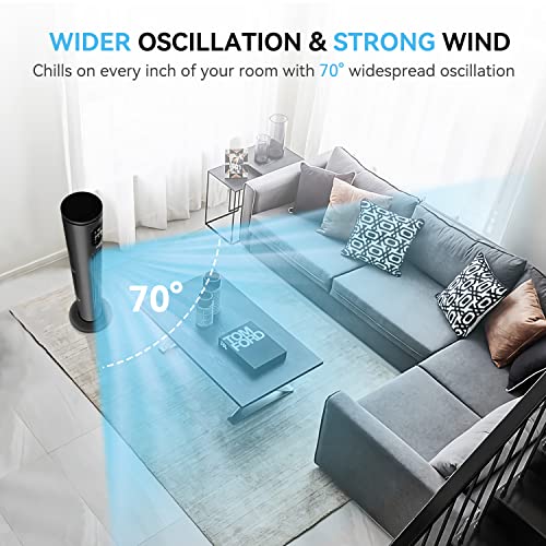 Aigostar Smart Tower Fan Oscillating Cooling Fan with Remote, Quiet Bladeless Standing Fans for Home Bedroom, 24H Timer 3 Speeds 3 Modes LED Display WiFi Voice Smart Control, Works with Alexa/Google