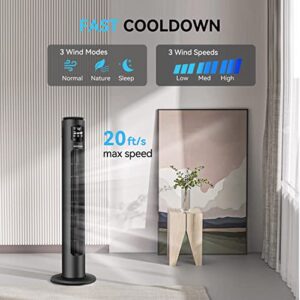 Aigostar Smart Tower Fan Oscillating Cooling Fan with Remote, Quiet Bladeless Standing Fans for Home Bedroom, 24H Timer 3 Speeds 3 Modes LED Display WiFi Voice Smart Control, Works with Alexa/Google