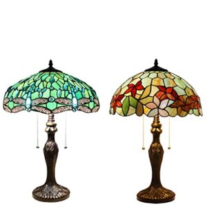 zjart tiffany style table lamp w16h24inch stained glass reading lamp nightstand bedside desk light decor living room bedroom home office