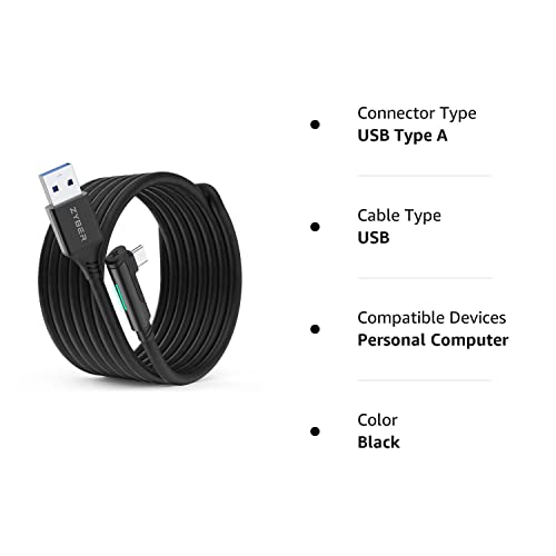ZYBER Link Cable 16 FT for Meta Quest 2 Quest Pro Pico 4,VR Headset Link Cable for Oculus Quest 2/1 Gaming PC, High Speed USB 3.0 to USB C Cable for PC VR and Steam VR, Black