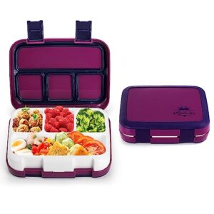 mezchi bento lunch box for kids, 4 compartments lunch container, leakproof meal prep container, loncheras para niñas for kids, 41.5 oz, microwave and dishwasher safe, purple