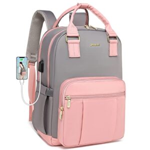 focdod laptop backpack women work bag: 15.6 inch school college backpacks teacher bags purse travel computer small business nurse lightweight back pack with usb charging port gift pink