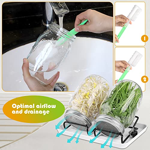Seed Sprouting Jar Kit with 2 Wide Mouth Ma-son Jars, 2 Stainless Steel Screen Sprout Lids, 2 Blackout Sleeves, Tray, Sprouter Stand and Brush, Sprouting Kit for Growing Broccoli Alfalfa Bean Sprouts