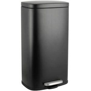 arlopu 8 gallon step trash can, stainless steel garbage bin, soft-close rubbish bin with removable plastic inner bucket, fingerprint-proof, lid dustbin, suit for kitchen home office (30l, black)