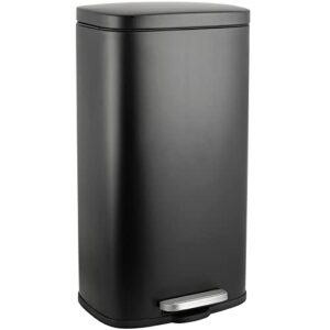 Arlopu 8 Gallon Step Trash Can, Stainless Steel Garbage Bin, Soft-Close Rubbish Bin with Removable Plastic Inner Bucket, Fingerprint-Proof, Lid Dustbin, Suit for Kitchen Home Office (30L, Black)