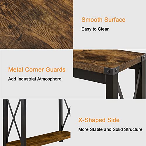 Okvnbjk Farmhouse Coffee Table, 2-Tier Center Table for Living Room, Industrial Living Room Table with Charging Station, Cocktail Table with Wireless Charger Pad & USB Port, 40 inch, Rustic Brown