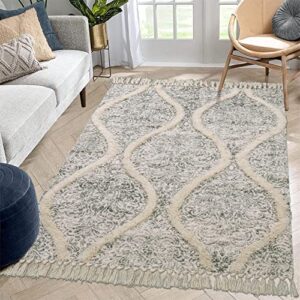 uphome boho area rug 4' x 6' washable vintage printed living room rug gray tufted distressed bedroom rug with tassels cotton farmhouse floor carpet for dining entryway kids' room