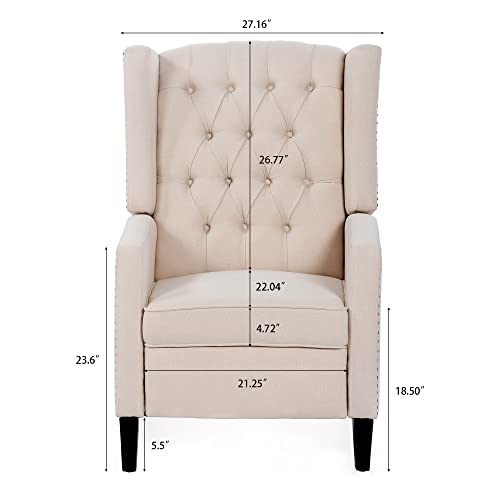 Push Back Single Recliner Chair,27" W Dual Function Foot System,Manual Wing Chair for Office, Den, Living Room, Bedroom, and Guest Room (Fabric, Beige)