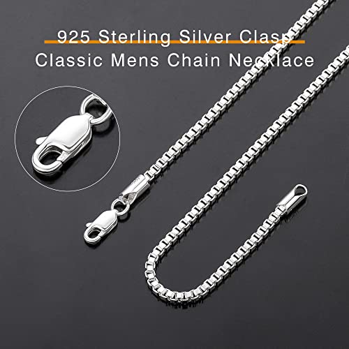 Hadoken 925 Sterling Silver Clasp Box Chain, 2mm Silver Chain for Men Women Silver Necklace Chain 16-30 Inches (20)