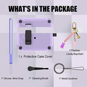 [5in1 Set] Case for Airpods Pro 2nd Generation with Secure Lock, Carbon Fiber PC+TPU Full Body Protective Air Pods Pro 2 Case Cover for Women with Fashion Candy Keychain (Purple)