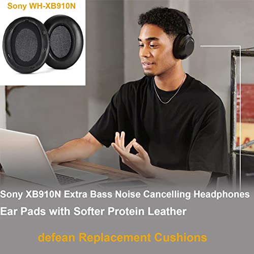 WH XB910N Earpads Cushions Replacement Compatible with Sony WH-XB910 XB910N Extra Bass Noise Cancelling Headphones,(NO fit WH-H910N Model) Ear Pads with Softer Protein Leather (Black)