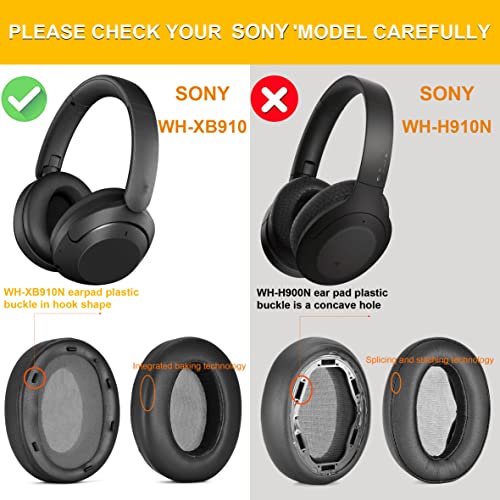 WH XB910N Earpads Cushions Replacement Compatible with Sony WH-XB910 XB910N Extra Bass Noise Cancelling Headphones,(NO fit WH-H910N Model) Ear Pads with Softer Protein Leather (Black)