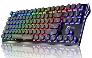 rk royal kludge rks87 typewriter mechanical keyboard, hot swappable blue switch wired pc gaming keyboard, 75% layout rgb 87 keys slim keyboards with retro punk round keycaps for mac windows, black