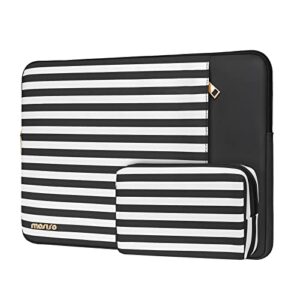 mosiso laptop sleeve compatible with macbook air/pro, 13-13.3 inch notebook, compatible with macbook pro 14 inch 2023-2021 a2779 m2 a2442 m1, horizontal stripe pu leather bag with small purse, black
