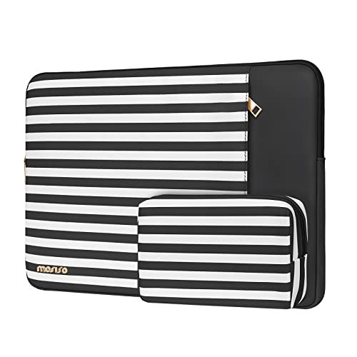 MOSISO Laptop Sleeve Compatible with MacBook Air/Pro, 13-13.3 inch Notebook, Compatible with MacBook Pro 14 inch 2023-2021 A2779 M2 A2442 M1, Horizontal Stripe PU Leather Bag with Small Purse, Black