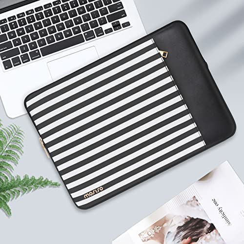 MOSISO Laptop Sleeve Compatible with MacBook Air/Pro, 13-13.3 inch Notebook, Compatible with MacBook Pro 14 inch 2023-2021 A2779 M2 A2442 M1, Horizontal Stripe PU Leather Bag with Small Purse, Black