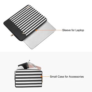 MOSISO Laptop Sleeve Compatible with MacBook Air/Pro, 13-13.3 inch Notebook, Compatible with MacBook Pro 14 inch 2023-2021 A2779 M2 A2442 M1, Horizontal Stripe PU Leather Bag with Small Purse, Black