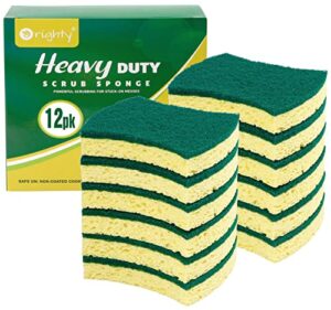 orighty heavy duty cellulose scrub sponges kitchen, powerful scrubbing & cleaning, suitable for washing dishes and kitchen cleaning, absorbent & rich foam, 12 count