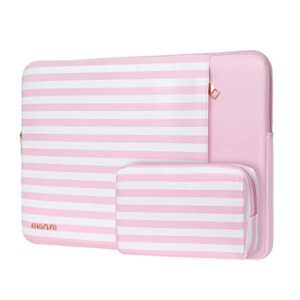 mosiso laptop sleeve compatible with macbook air/pro, 13-13.3 inch notebook, compatible with macbook pro 14 inch 2023-2021 a2779 m2 a2442 m1, horizontal stripe pu leather bag with small purse, pink