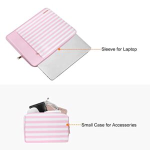 MOSISO Laptop Sleeve Compatible with MacBook Air/Pro, 13-13.3 inch Notebook, Compatible with MacBook Pro 14 inch 2023-2021 A2779 M2 A2442 M1, Horizontal Stripe PU Leather Bag with Small Purse, Pink