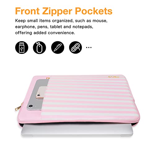 MOSISO Laptop Sleeve Compatible with MacBook Air/Pro, 13-13.3 inch Notebook, Compatible with MacBook Pro 14 inch 2023-2021 A2779 M2 A2442 M1, Horizontal Stripe PU Leather Bag with Small Purse, Pink