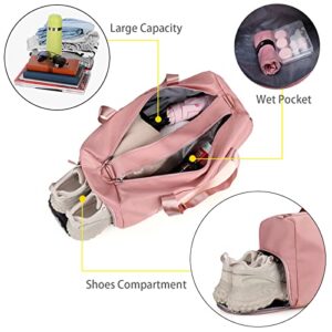 Gym Duffle Bag for Women Men Sport Travel Duffle Bag with Toiletry Bag, Small Gym Bag with Wet Pocket & Shoe Compartment, Overnight Bag Hospital Bags for Labor and Delivery - Pink