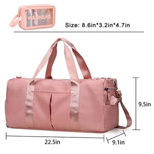 Gym Duffle Bag for Women Men Sport Travel Duffle Bag with Toiletry Bag, Small Gym Bag with Wet Pocket & Shoe Compartment, Overnight Bag Hospital Bags for Labor and Delivery - Pink