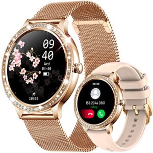 ineyes smart watches for women with diamonds (answer/make call), 1.32" hd smartwatch with ai voice for iphone samsung android phones, fitness tracker with heart rate sleep ovulation period monitor