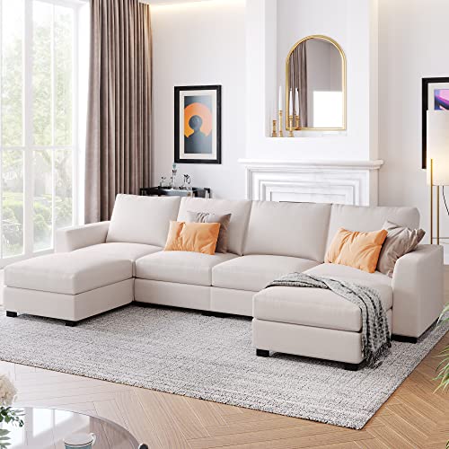 Voohek Sectional Sofa Upholstered Lounge Couch, for Living Room, Apartment, Beige