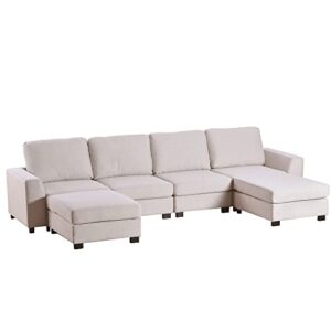 Voohek Sectional Sofa Upholstered Lounge Couch, for Living Room, Apartment, Beige