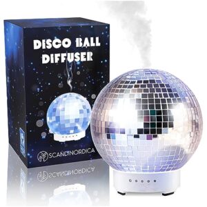 scandinordica disco ball diffuser rotating - original disco diffuser for essential oils with whisper quiet operation, 7 color night light & 4 time settings, cool aromatherapy diffuser for home, office