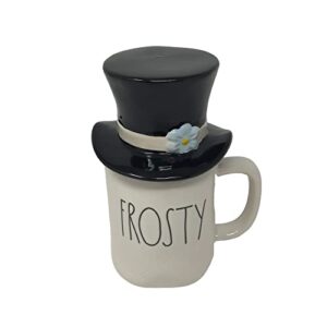 rae dunn frosty inspired snowman ceramic kitchenware (frosty mug with black hat lid)