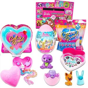 barbie color reveal doll play set - bundle with barbie color reveal pets plus barbie stickers | barbie gift set