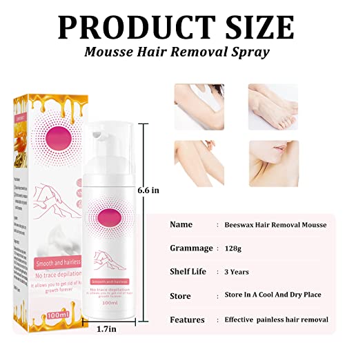 Beeswax Hair Removal Mousse, Mousse Hair Removal Spray, Gentle Beeswax Hair Removal Honey Mousse Spray Moisturizing Hair Removal Spray for Women