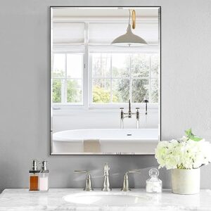 ledlux 24x36 inch black mirror with beveled trim, aluminum frame bathroom vanity mirror, copper-free mirror, rectangle wall mounted mirror, modern rectangular mirror horizontal or vertical