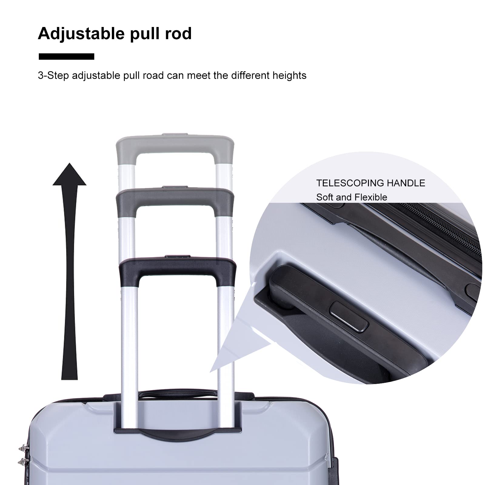 Tripcomp Luggage Sets Hardshell Travel Durable Suitcase Sets with Spinner Wheels TSA Lock, Carry-on,Luggage 3piece Set (20inch/24inch/28inch) (Silver)