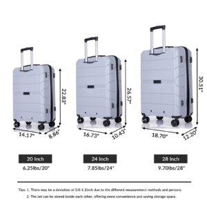 Tripcomp Luggage Sets Hardshell Travel Durable Suitcase Sets with Spinner Wheels TSA Lock, Carry-on,Luggage 3piece Set (20inch/24inch/28inch) (Silver)