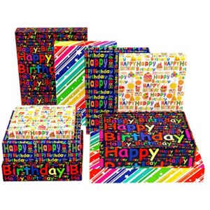 THMORT Birthday Wrapping Paper for Kids, Boys&Girls, Adults.Gift Wrapping Paper sheet With Black Background, Rainbow Star Stripe Happy Birthday for Baby Shower,Pack of 12 Sheets 20 X 29 Inch.