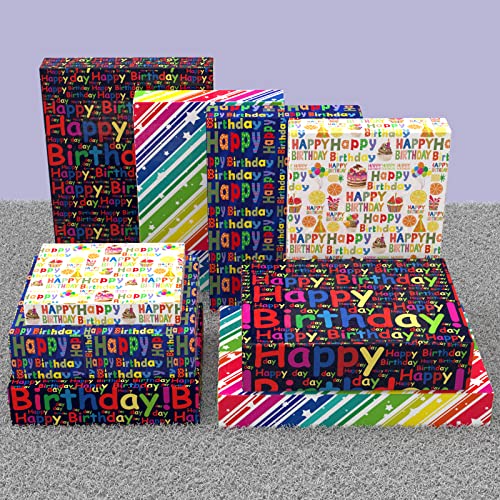 THMORT Birthday Wrapping Paper for Kids, Boys&Girls, Adults.Gift Wrapping Paper sheet With Black Background, Rainbow Star Stripe Happy Birthday for Baby Shower,Pack of 12 Sheets 20 X 29 Inch.