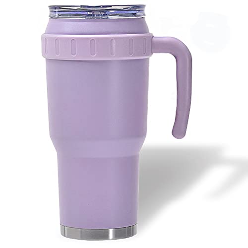 BAYINTNAL Enlarged 40oz Tumbler with Handle & Clear Slide Lid Sweat Proof Keep Cold Up to 12 Hours Vacuum Insulated Stainless Steel Travel Coffee Mug Dishwasher Safe, BPA Free (40 oz, Violet)