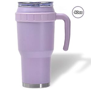 BAYINTNAL Enlarged 40oz Tumbler with Handle & Clear Slide Lid Sweat Proof Keep Cold Up to 12 Hours Vacuum Insulated Stainless Steel Travel Coffee Mug Dishwasher Safe, BPA Free (40 oz, Violet)