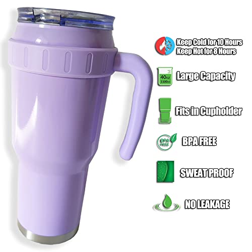 BAYINTNAL Enlarged 40oz Tumbler with Handle & Clear Slide Lid Sweat Proof Keep Cold Up to 12 Hours Vacuum Insulated Stainless Steel Travel Coffee Mug Dishwasher Safe, BPA Free (40 oz, Violet)